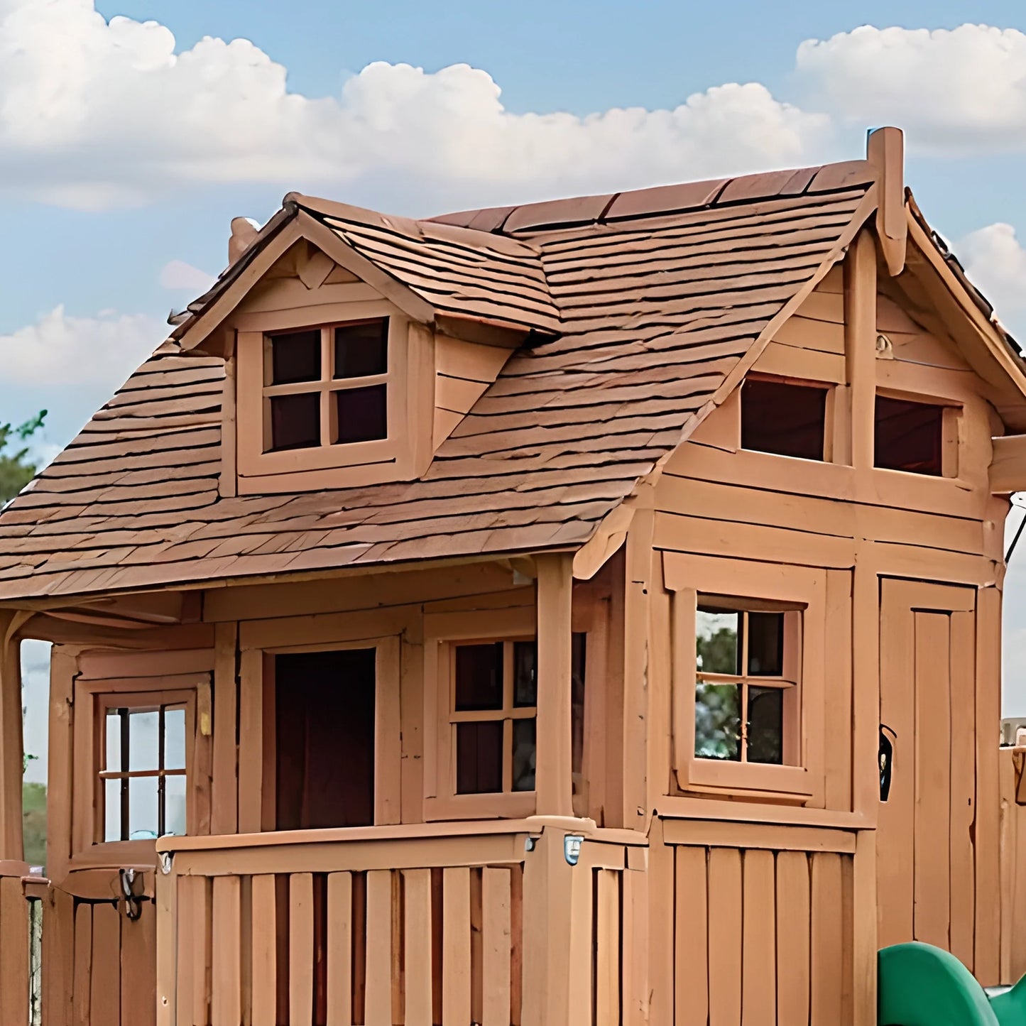 Large Wooden Swing Set for Backyard – Playhouse, Swings & Double Slides Included