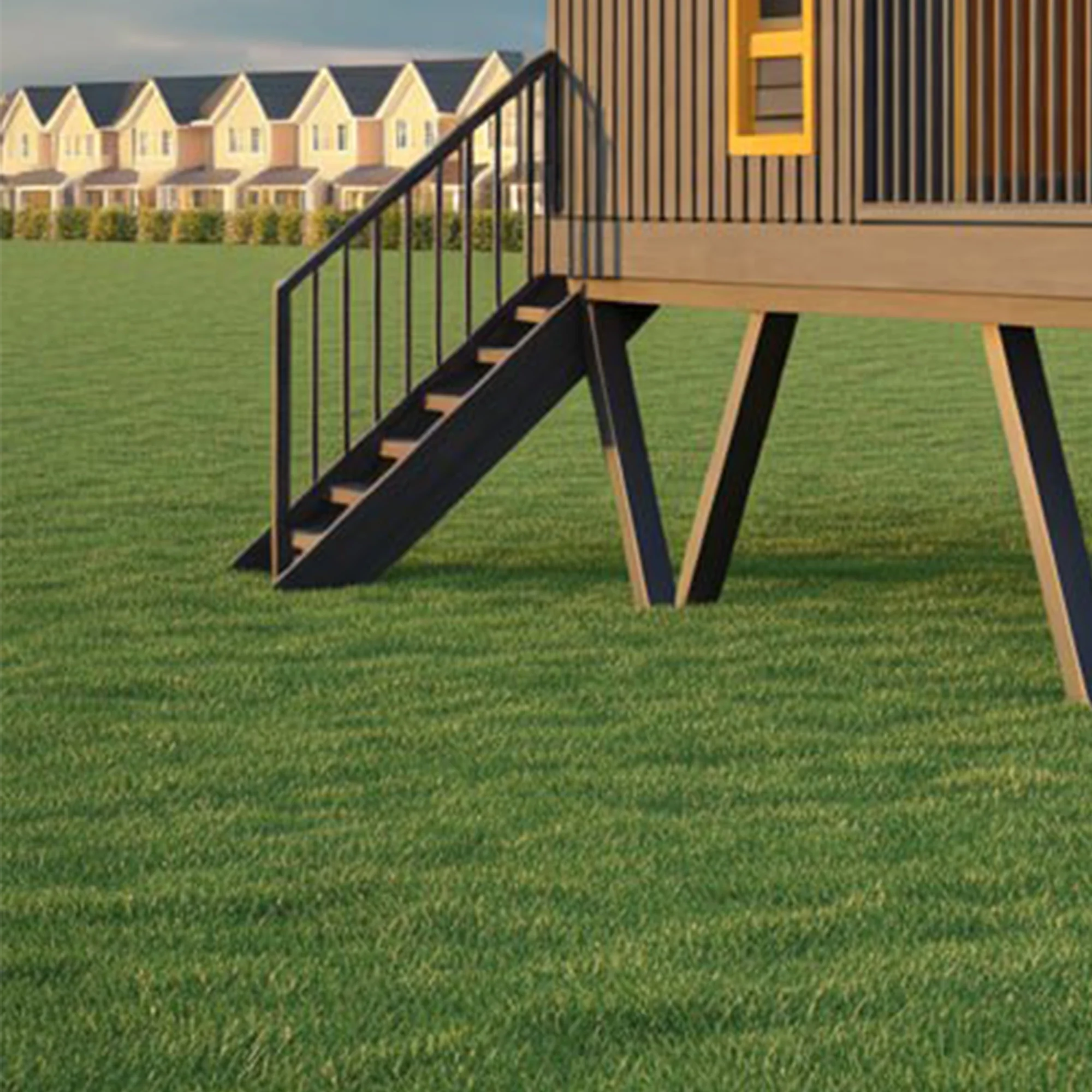 Modern Elevated Playhouse with Spiral Slide – Outdoor Wooden Adventure Set, 22ft x 12ft x 9ft