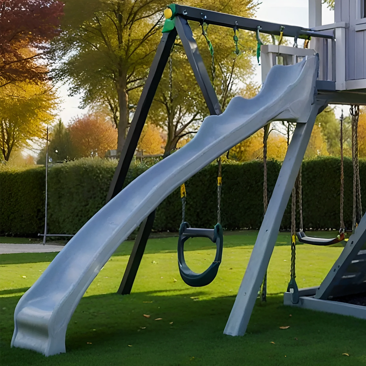 Multi-Activity Swing Set with Slides, Climbing Features & Playhouse for Kids