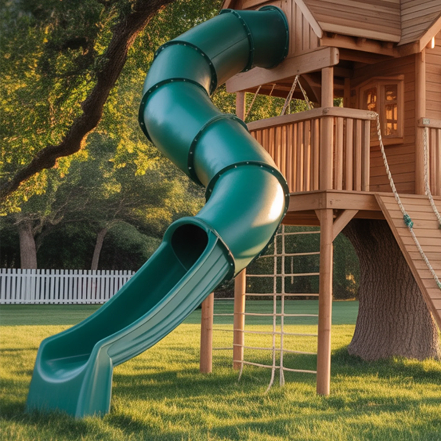 Wooden Swingset with Double Playhouses & Tube Slides – Kids Outdoor Playground