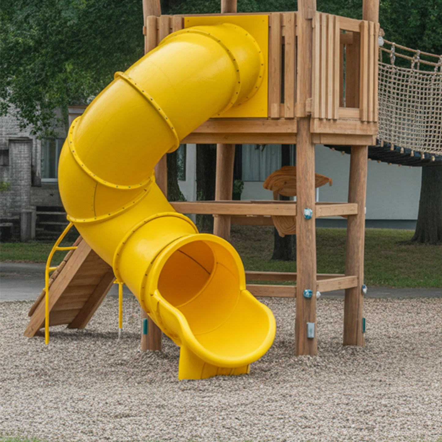 Large Wooden Kids Playhouse with Bridge & Slide | 22x12x9 ft Outdoor Playground
