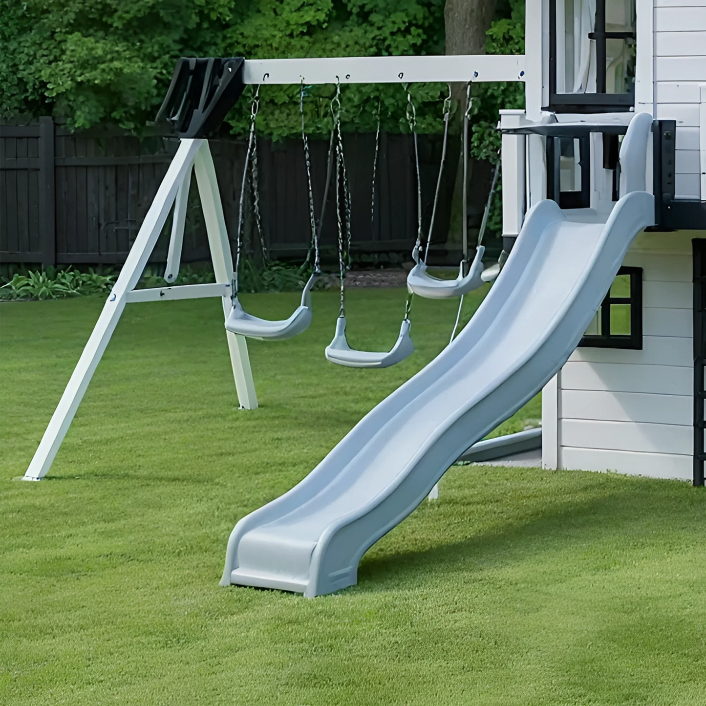 Wooden Swing Set with Double Slides & Swings – Outdoor Playground for Kids