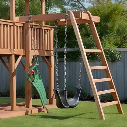 Outdoor Wooden Playhouse with Slide & Swings – Fun Backyard Playground for Kids