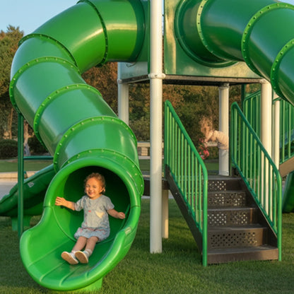 Twin Tower Wooden Playground with Dual Spiral Tube Slides | Outdoor Playhouse for Kids Backyard Adventure