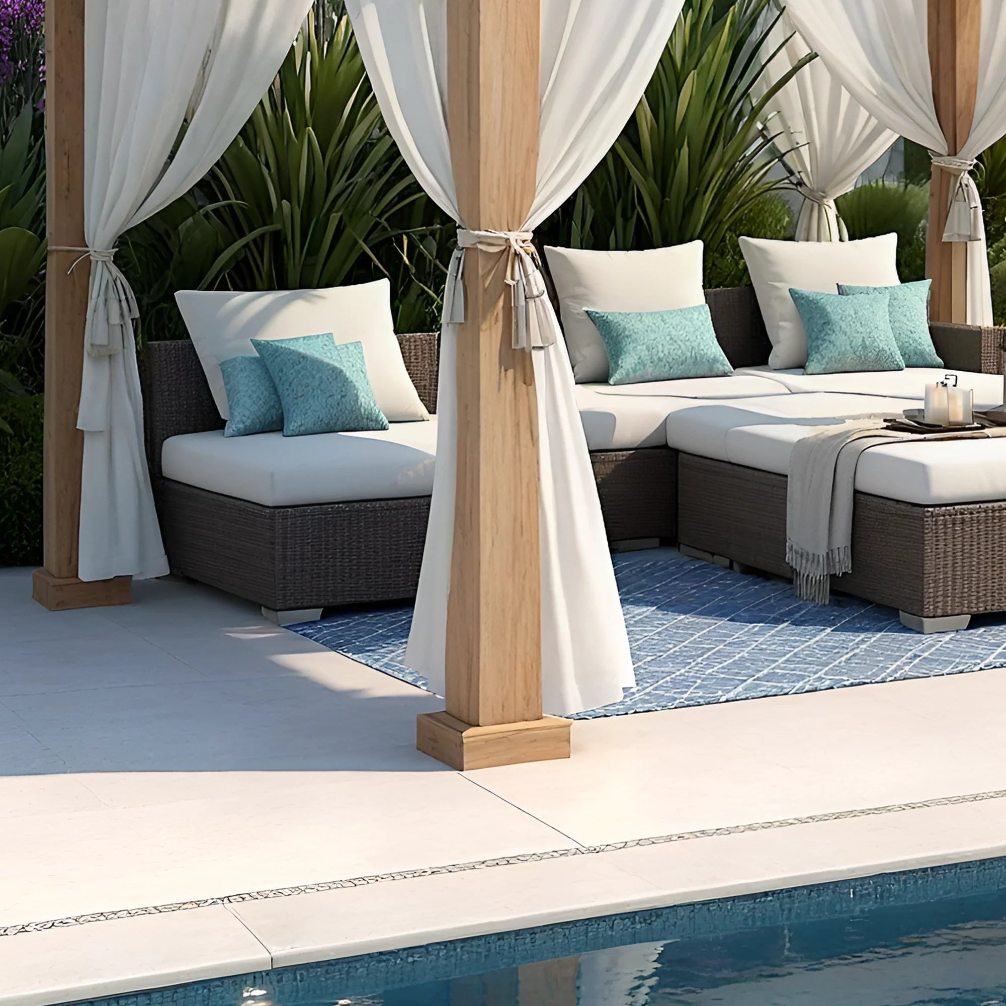12x12 Wooden Outdoor Gazebo with Curtains & Metal Roof | Garden Pavilion for Patio, Poolside & Backyard
