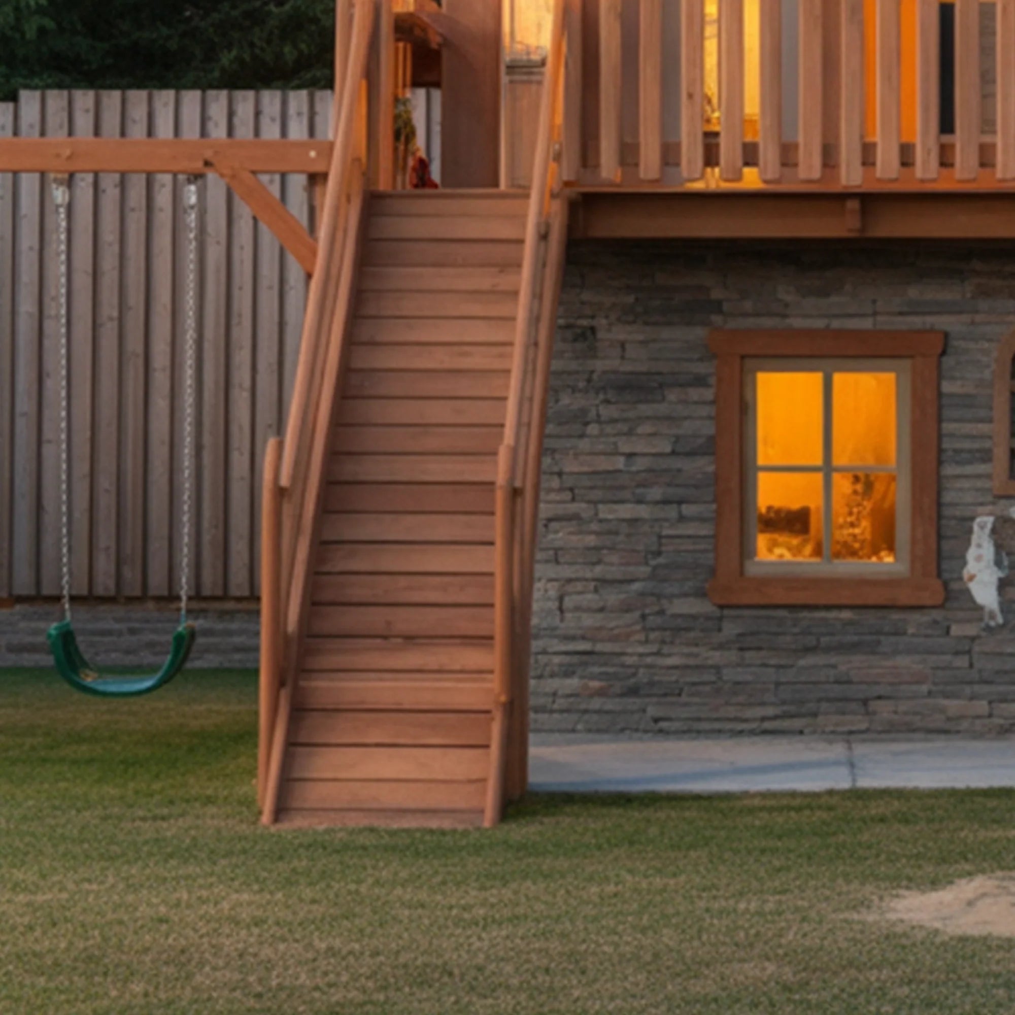 Two-Story Wooden Playhouse with Spiral Tube Slide & Swings | Outdoor Castle Playground for Kids Backyard Fun