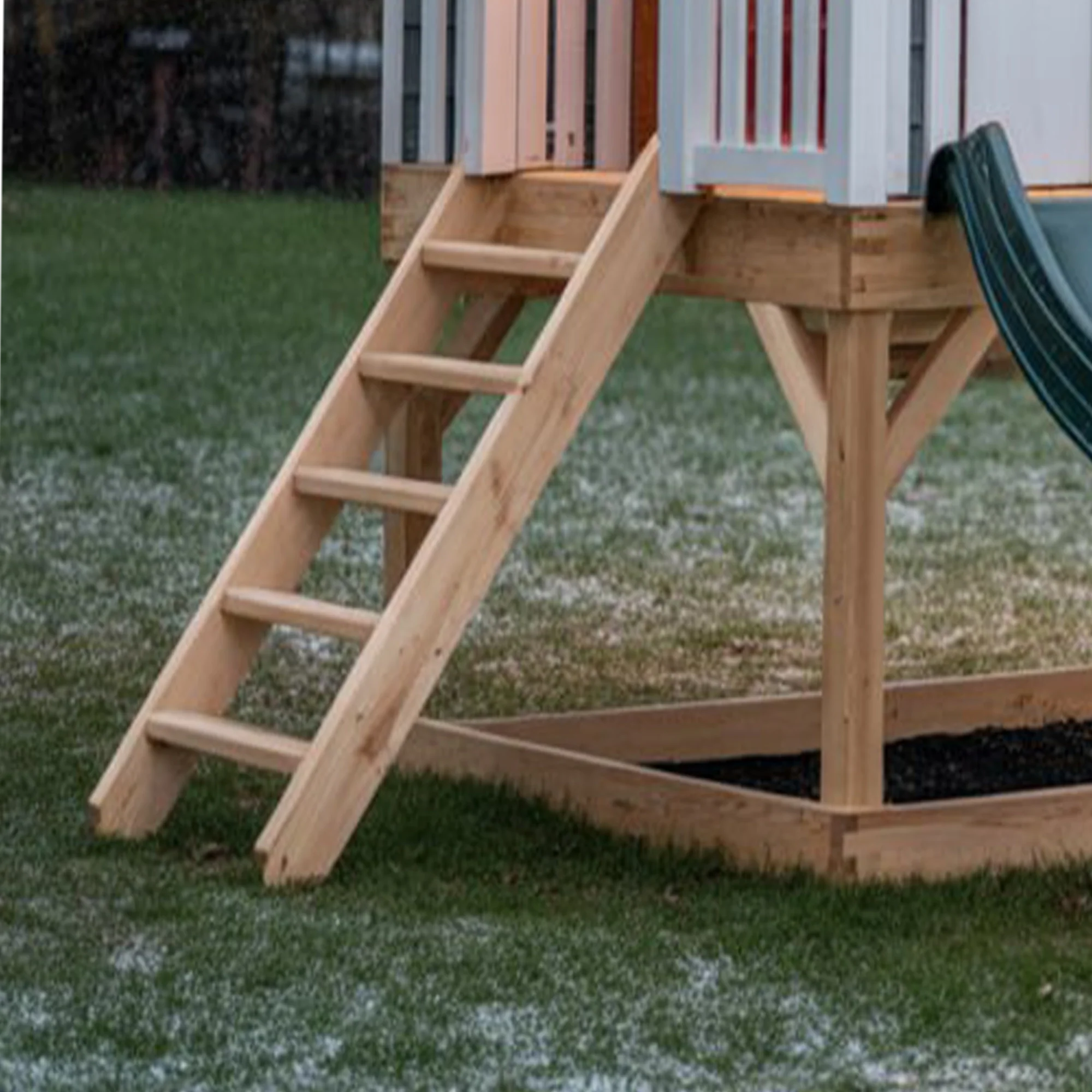 Modern Wooden Playhouse with Slide and Swing – Outdoor Kids Backyard Playground Set (16ft x 12ft x 9ft)