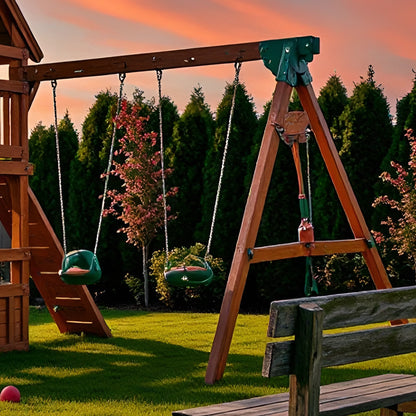 Wooden Swing Set with Slides, Climbing Features & Playhouse – Outdoor Fun Station