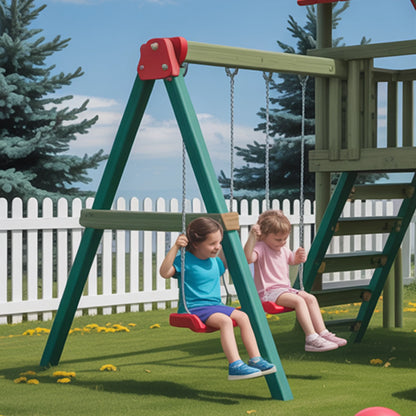 Wooden Swingset with Yellow Tube Slide & Double Swings | Outdoor Backyard Playground 22ft x 12ft x 9ft