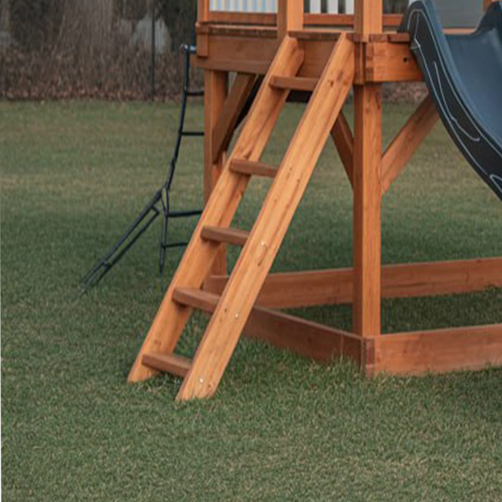 Modern Wooden Playhouse with Slide & Swing – Backyard Adventure Set, 16ft x 12ft x 9ft