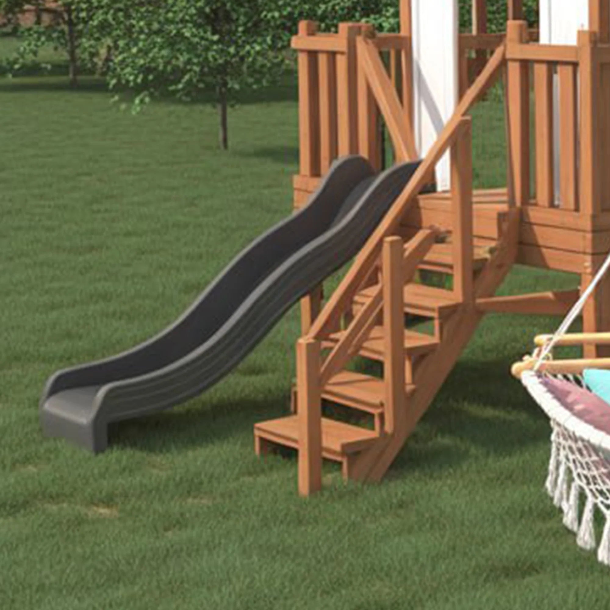 Deluxe Wooden Playhouse with Dual Slides, Swings & Hammock – Outdoor Backyard Adventure Set (22ft x 12ft x 9ft)