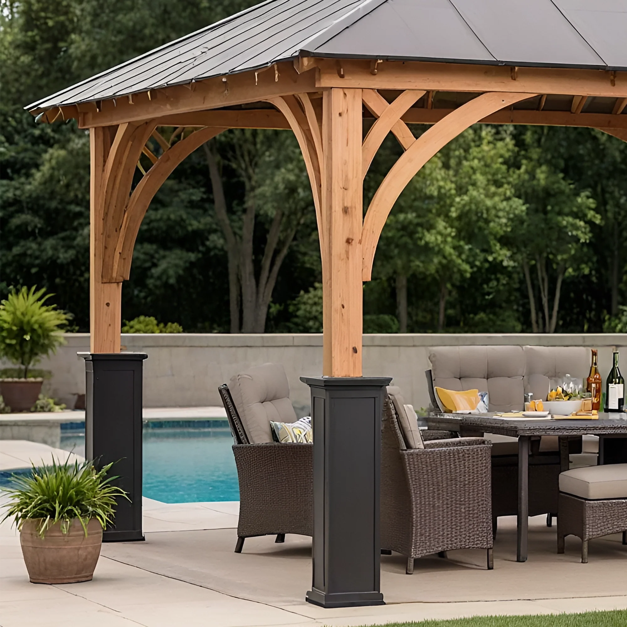 12x12 Wooden Gazebo with Metal Roof | Outdoor Pavilion for Patio, Garden & Poolside Dining