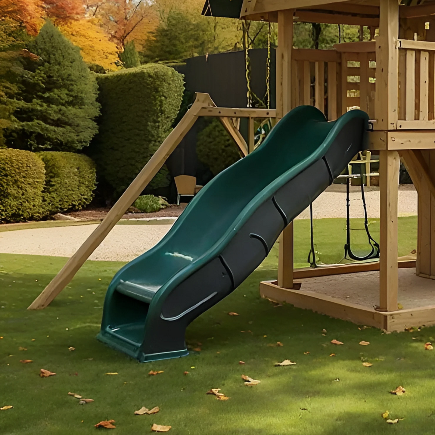 Premium Wooden Outdoor Swing Set with Playhouse, Swings & Activity Wall