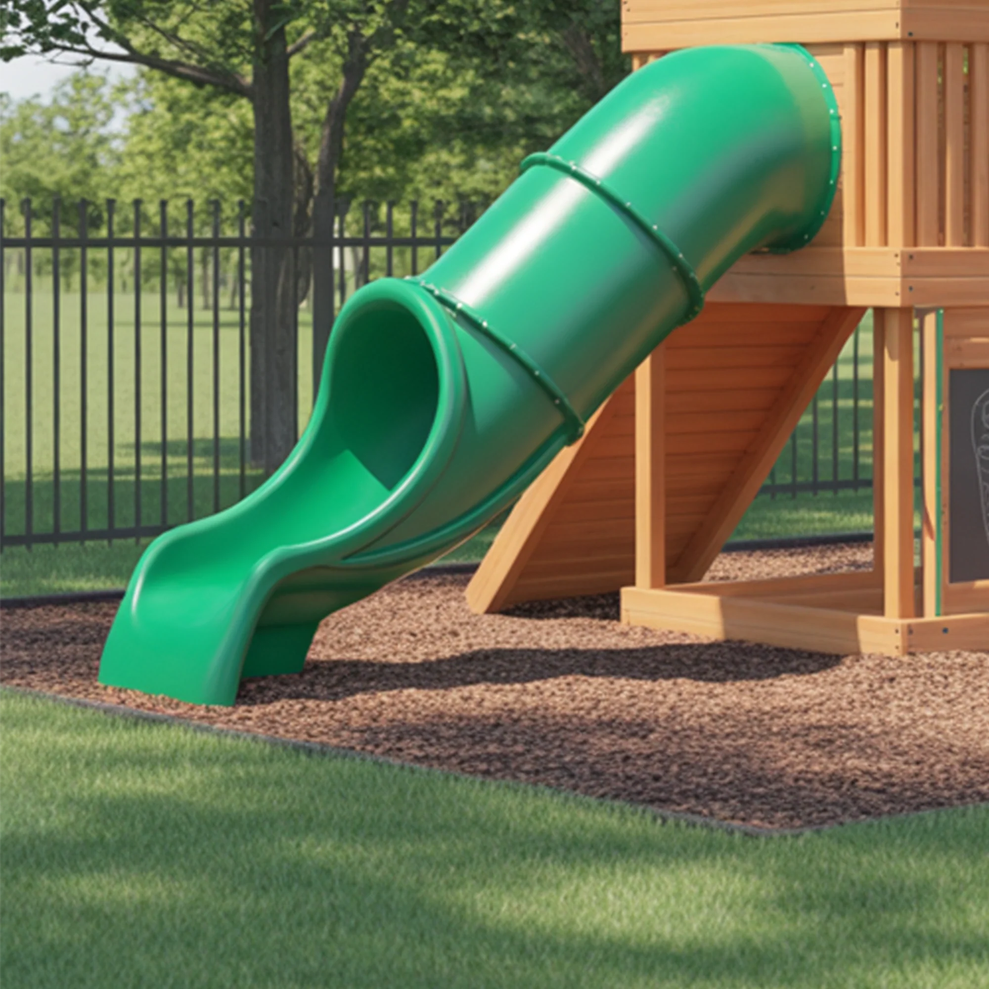 Backyard Wooden Playset with Tube Slide, Double Swings & Climbing Wall – Outdoor Adventure Swing Set for Kids | Durable & Safe Design