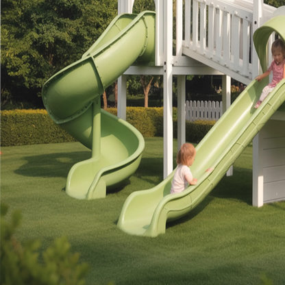 Twin Tower Wooden Playhouse with Slides & Bridge | Outdoor Kids Playground for Backyard Adventure