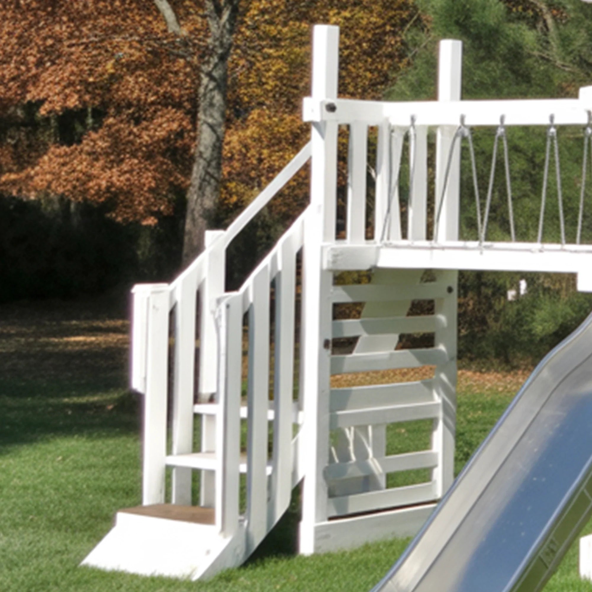 Backyard Wooden Playset with Double Swing, Climbing Stairs & Metal Slide – 22ft x 10ft x 9ft