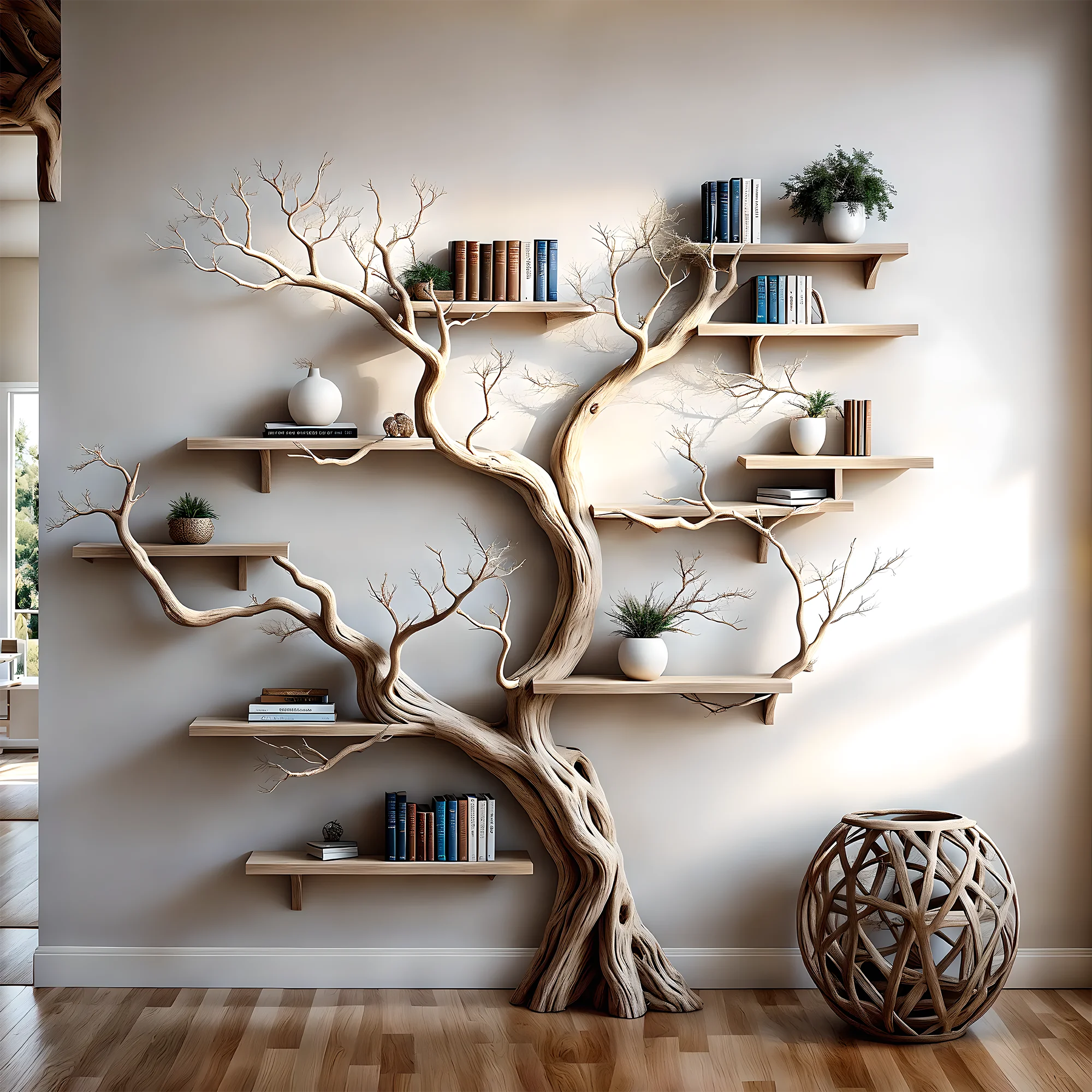 driftwood, solid wood, tree branch bookshelf, home decoration shelf 