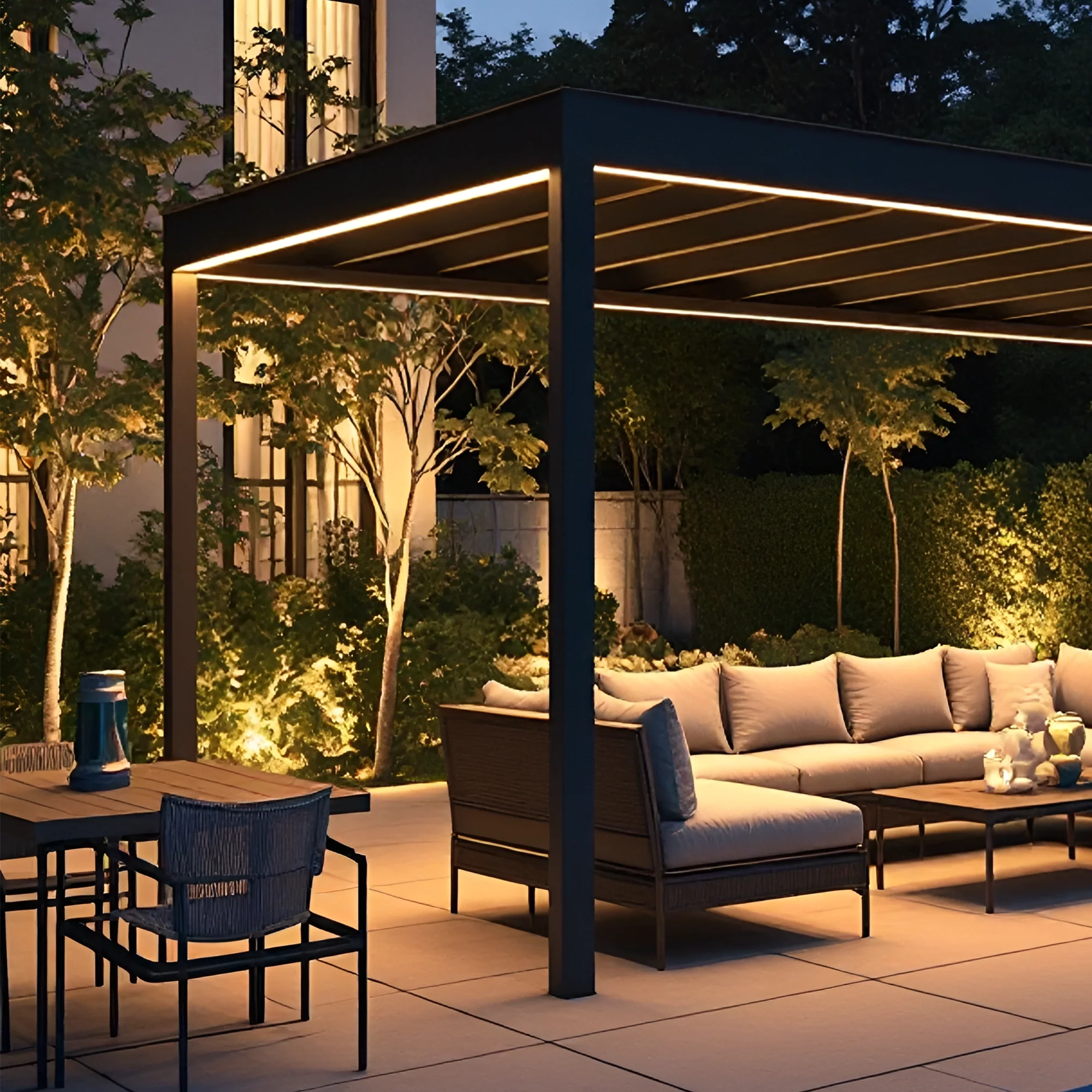 12x12 Modern Aluminum Pergola with LED Lights | Outdoor Patio Canopy for Garden & Poolside