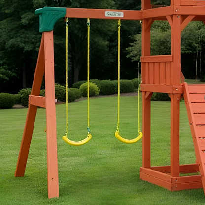 Wooden Swingset with Rope Ladder, Slides & Backyard Swing Seats