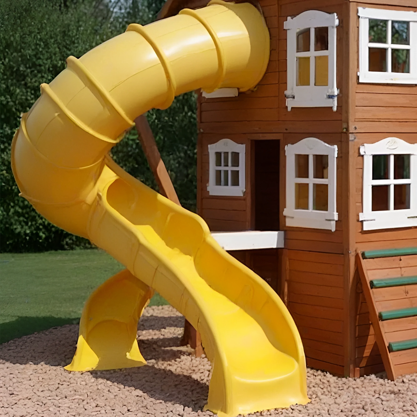 Premium Backyard Swingset with Playhouse, Slides & Rock Wall