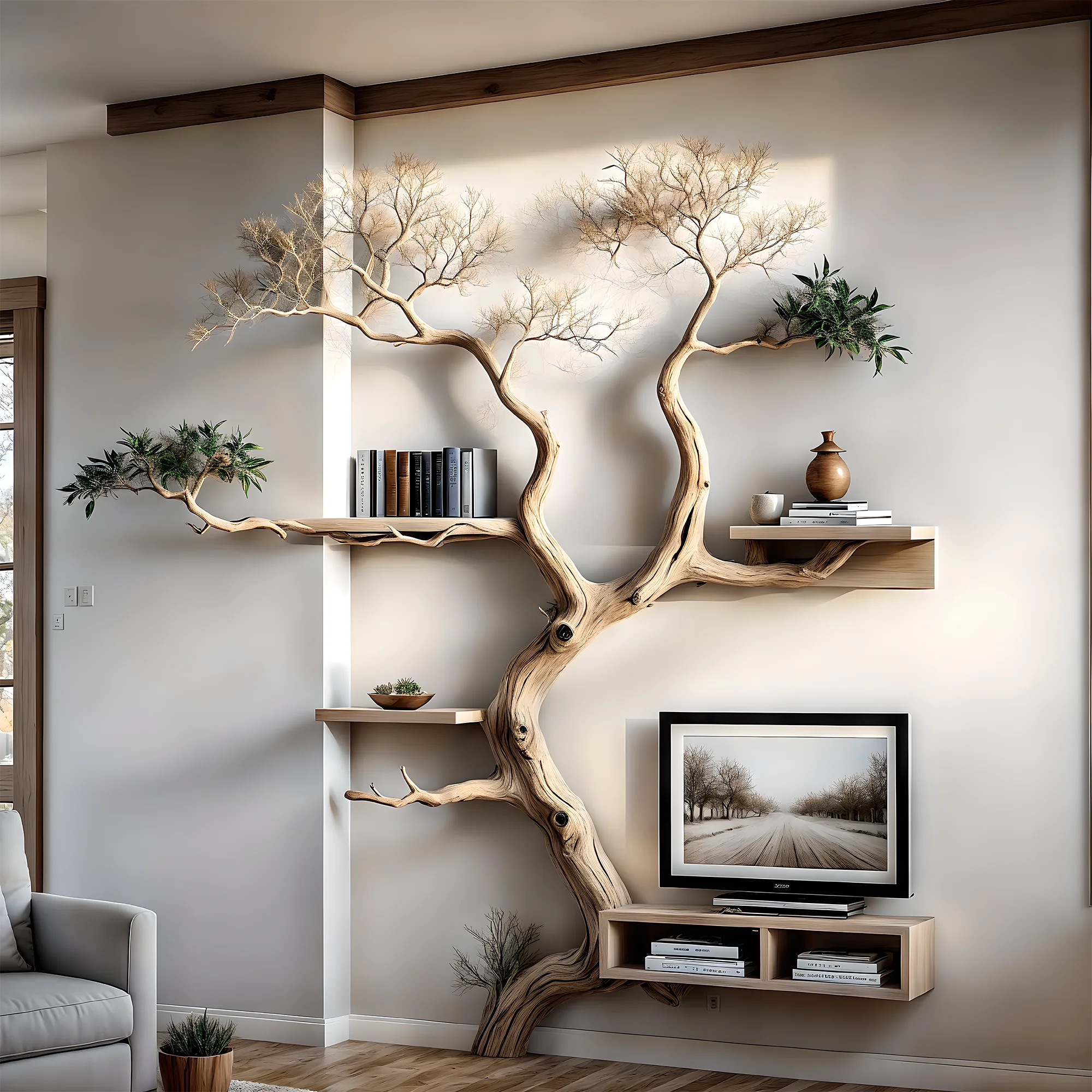 Raw wooden bookshelf, home decoration shelf 