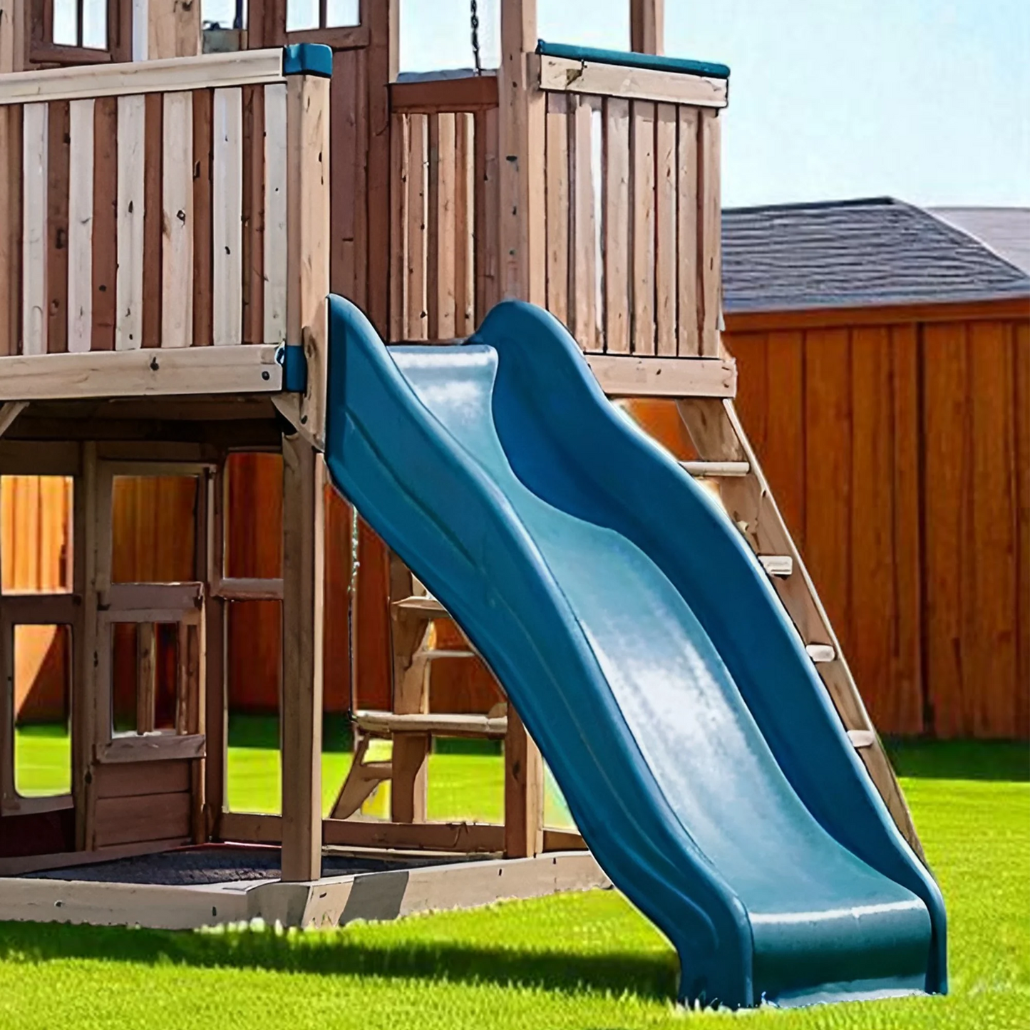 Outdoor Wooden Swingset with Spiral Tube Slide & Dual Swings