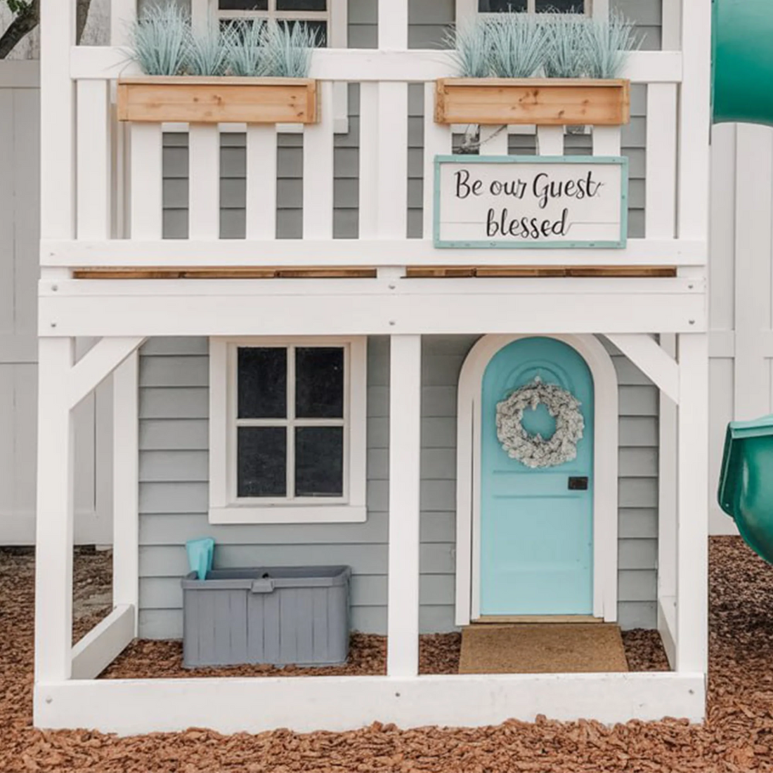 Luxury Two-Story Wooden Playhouse with Spiral Slide and Swings – 16ft x 12ft Outdoor Kids Playset