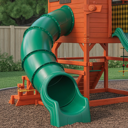 Large Wooden Playhouse with Dual Slides & Swings | Outdoor Kids Playground for Backyard Fun