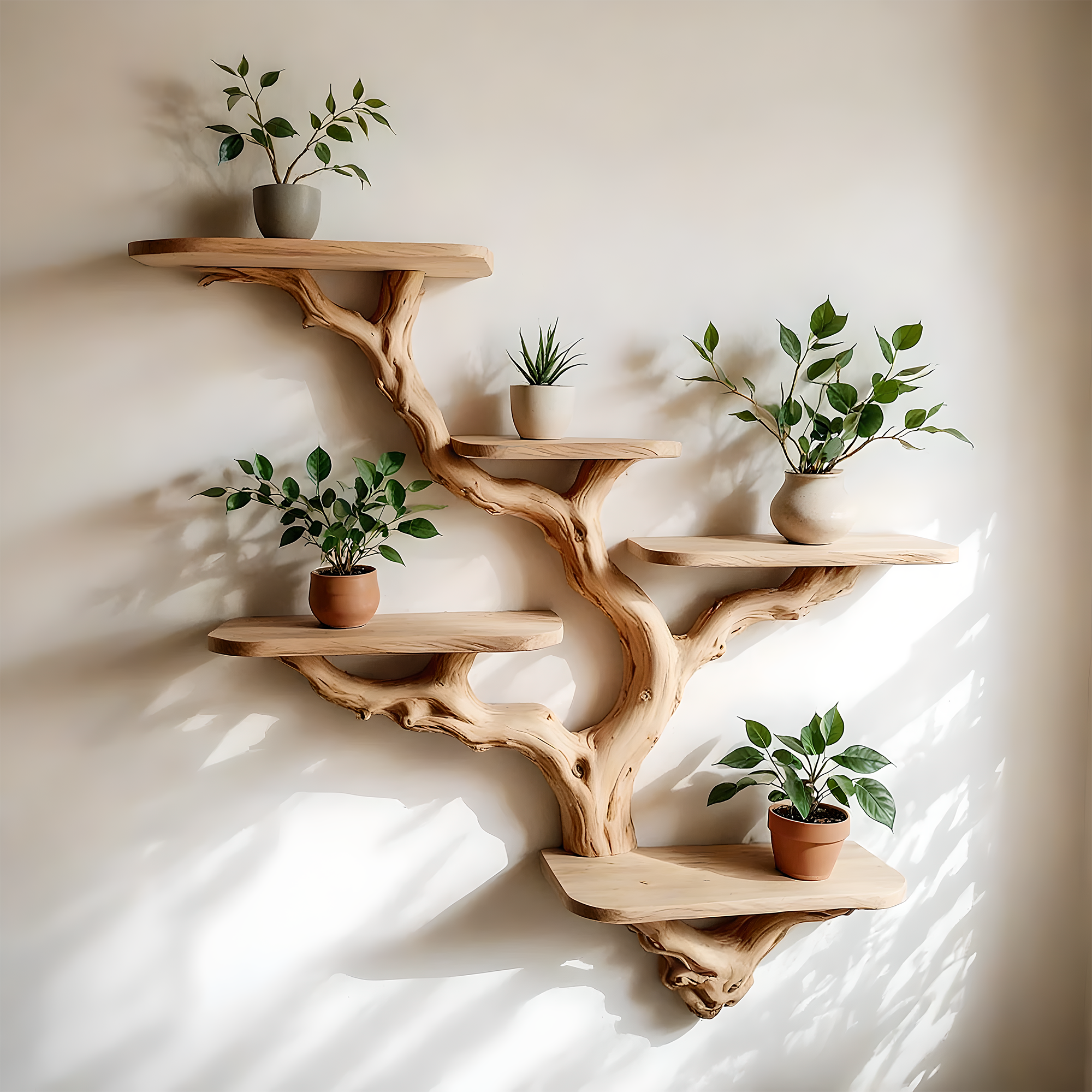 Handmade Tree Branch Bookshelf – Natural Wooden Wall Shelf for Rustic Home Decor 