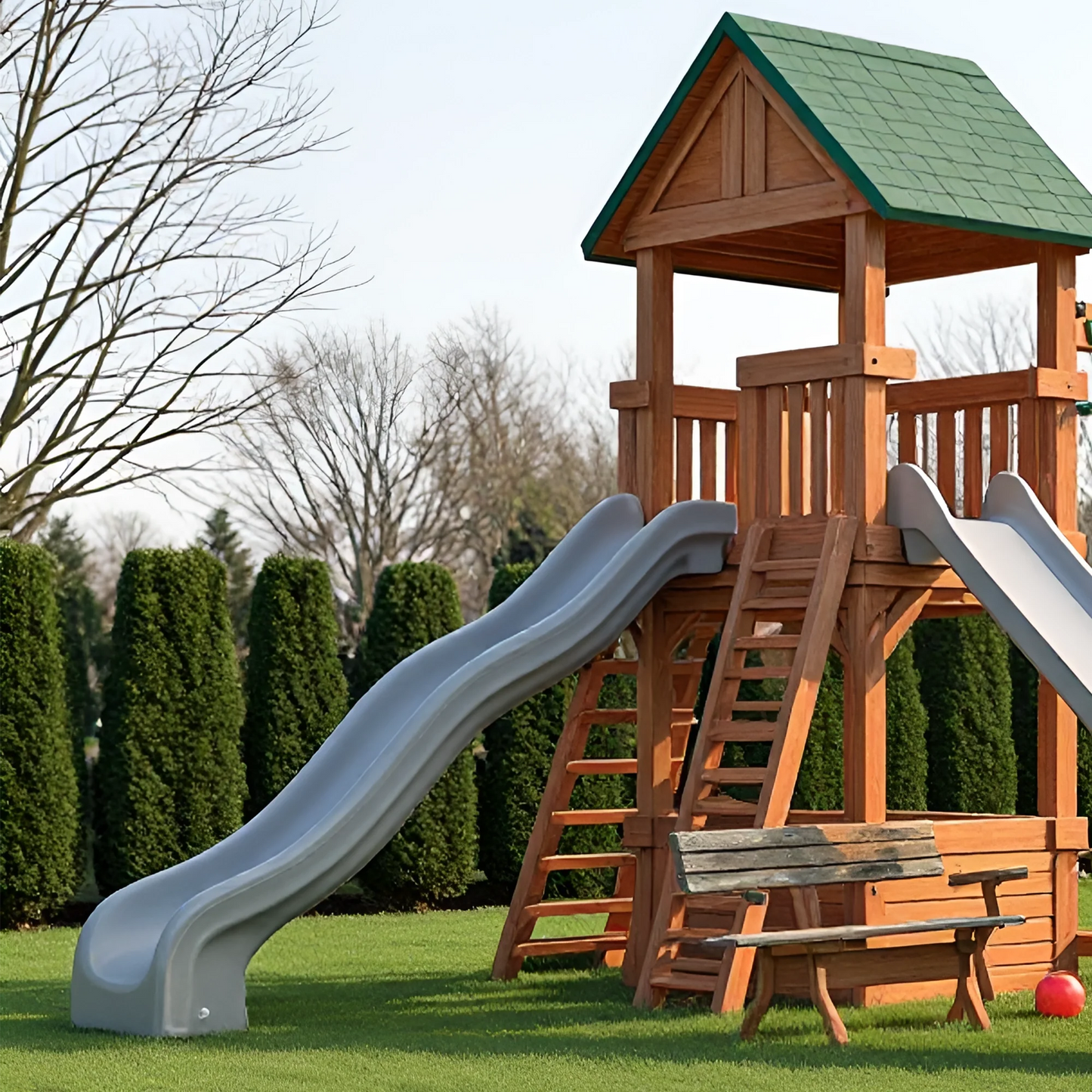 Family Backyard Swing Set with Large Wooden Structure, Swings & Adventure Tower