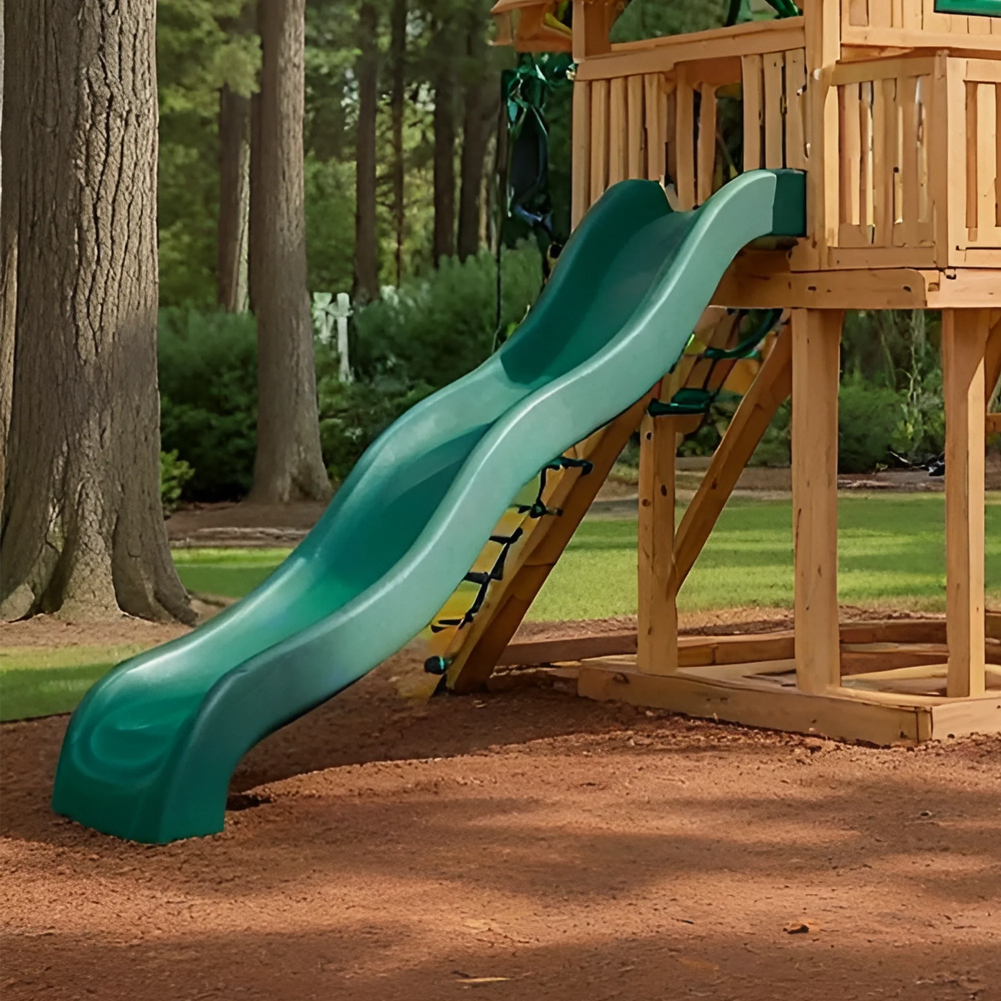 Large Wooden Swing Set with Dual Slides & Playhouse – Backyard Outdoor Playground (22 ft)