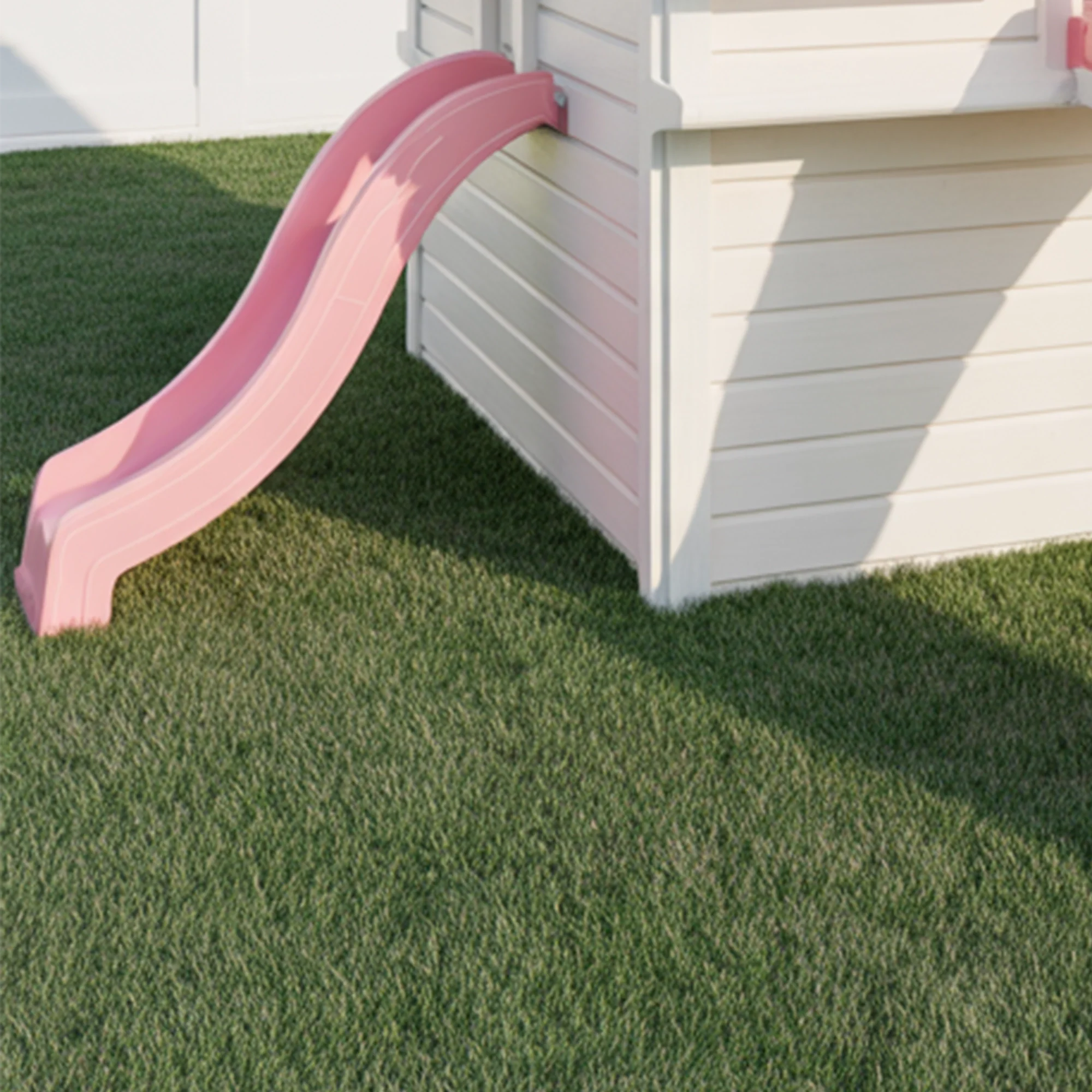 Charming Wooden Playhouse with Dual Slides & Swings | Cute Outdoor Playground for Kids Backyard Fun