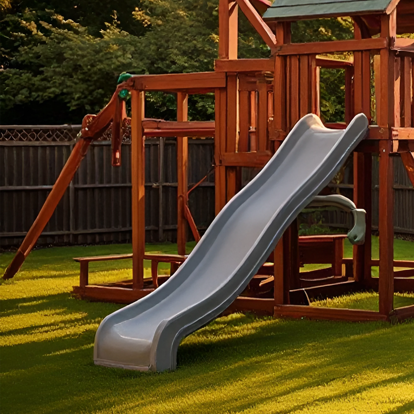 Heavy-Duty Wooden Swing Set with Adventure Playhouse & Multiple Swings