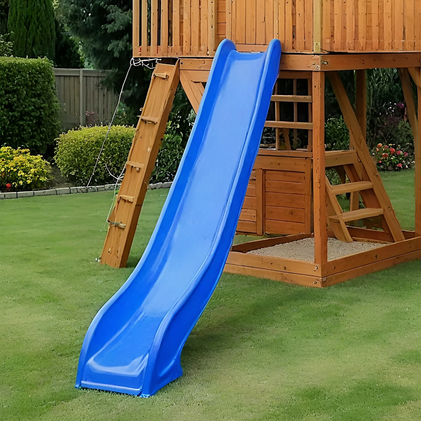Luxury Wooden Swingset with Double Slides, Rope Ladder & Swings