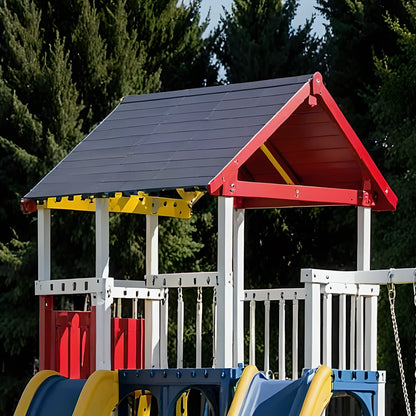 Children’s Wooden Playset – Outdoor Backyard Swings, Slides & Playhouse Combo