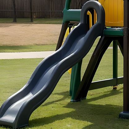 All-in-One Wooden Playset with Playhouse, Double Slides & Swings for Kids