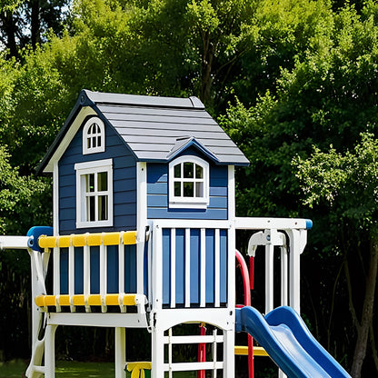 Durable Wooden Swing Set – Kids Outdoor Playset with Slides, Climbing & Playhouse