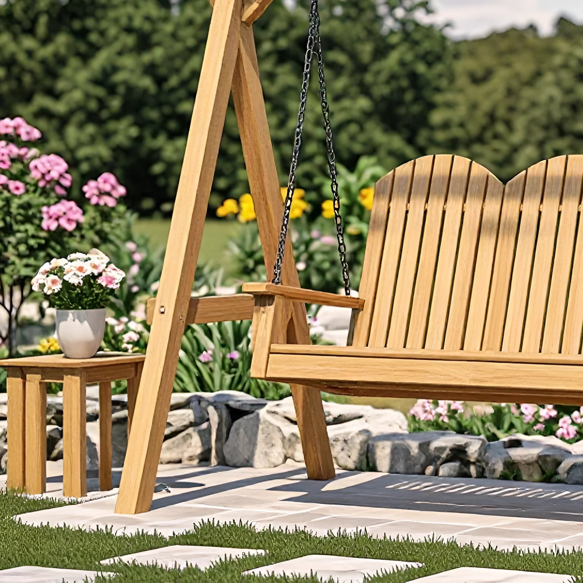 Wooden Garden Swing with Pergola Frame 10x12 ft | Outdoor Patio Swing Seat for Backyard & Porch