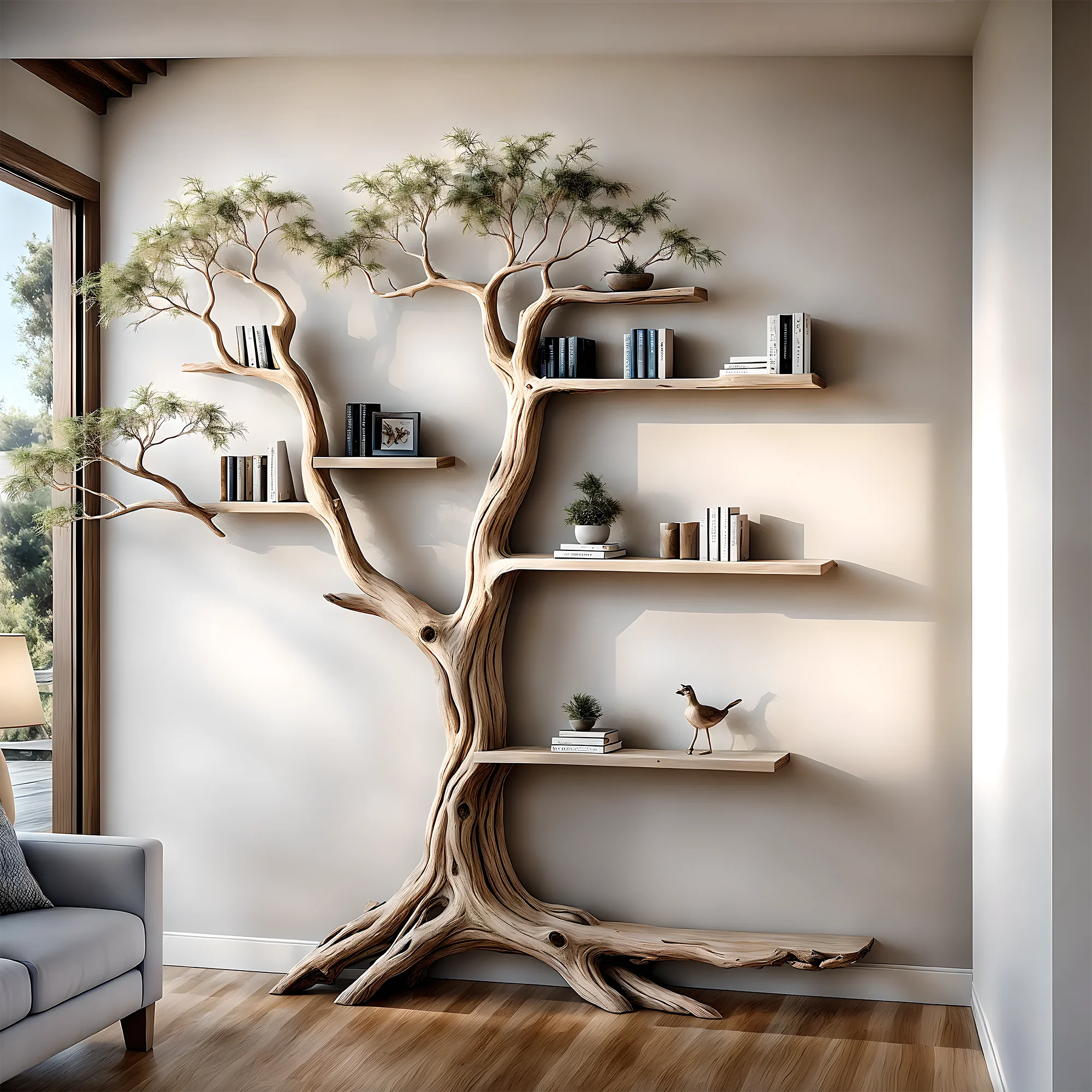 Tree-shaped bookshelves, souvenir display shelves 