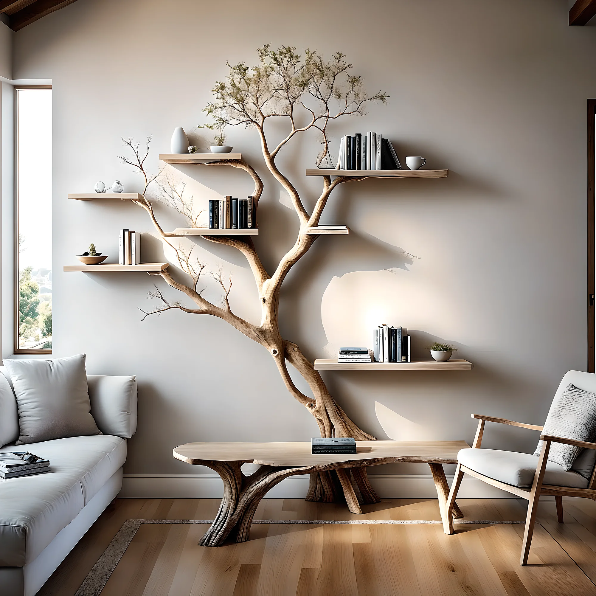 Tree-shaped wooden bookcases, children's bookcases, library bookcases 