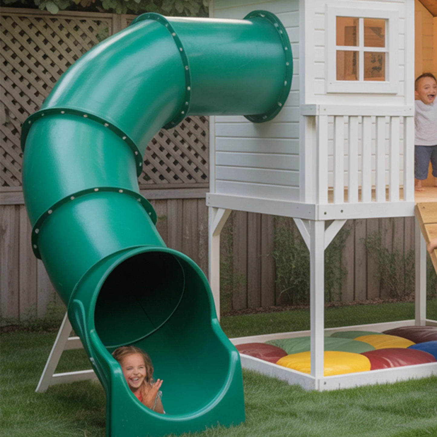 Deluxe Wooden Swingset with Slide, Swings & Clubhouse – Outdoor Backyard Playset for Kids