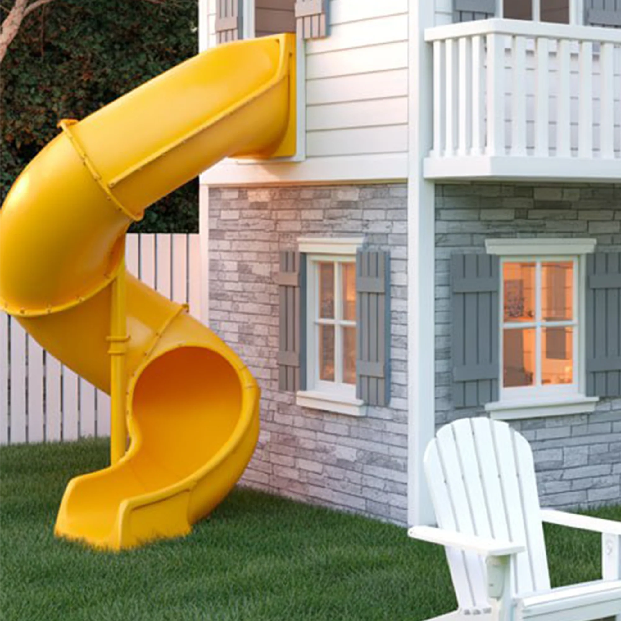 Large Wooden Playhouse for Kids – 9ft Tall with Spiral Slide
