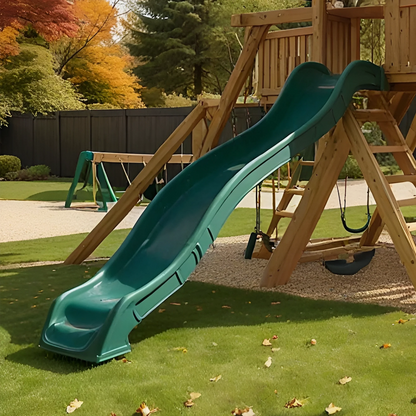 Backyard Wooden Swing Set with Double Slide, Swings & Playhouse – Outdoor Kids Playground