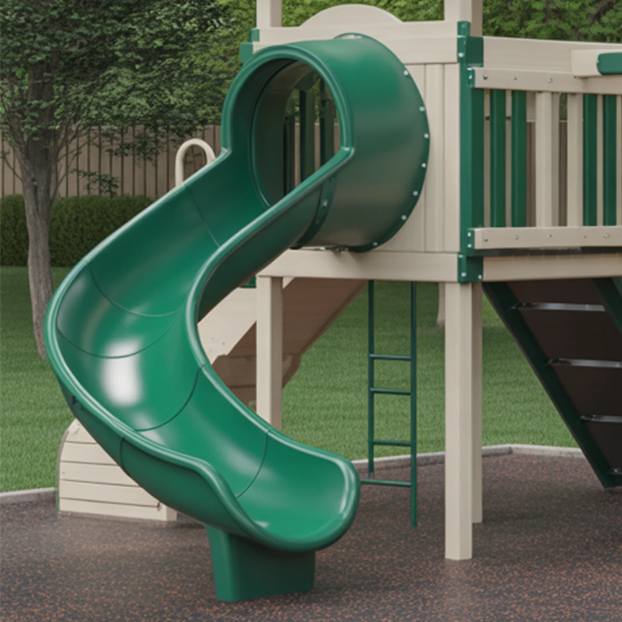 Wooden Outdoor Playset with Spiral Tube Slide, Dual Swings & Climbing Wall – Backyard Adventure Tower | 22x10x9 ft