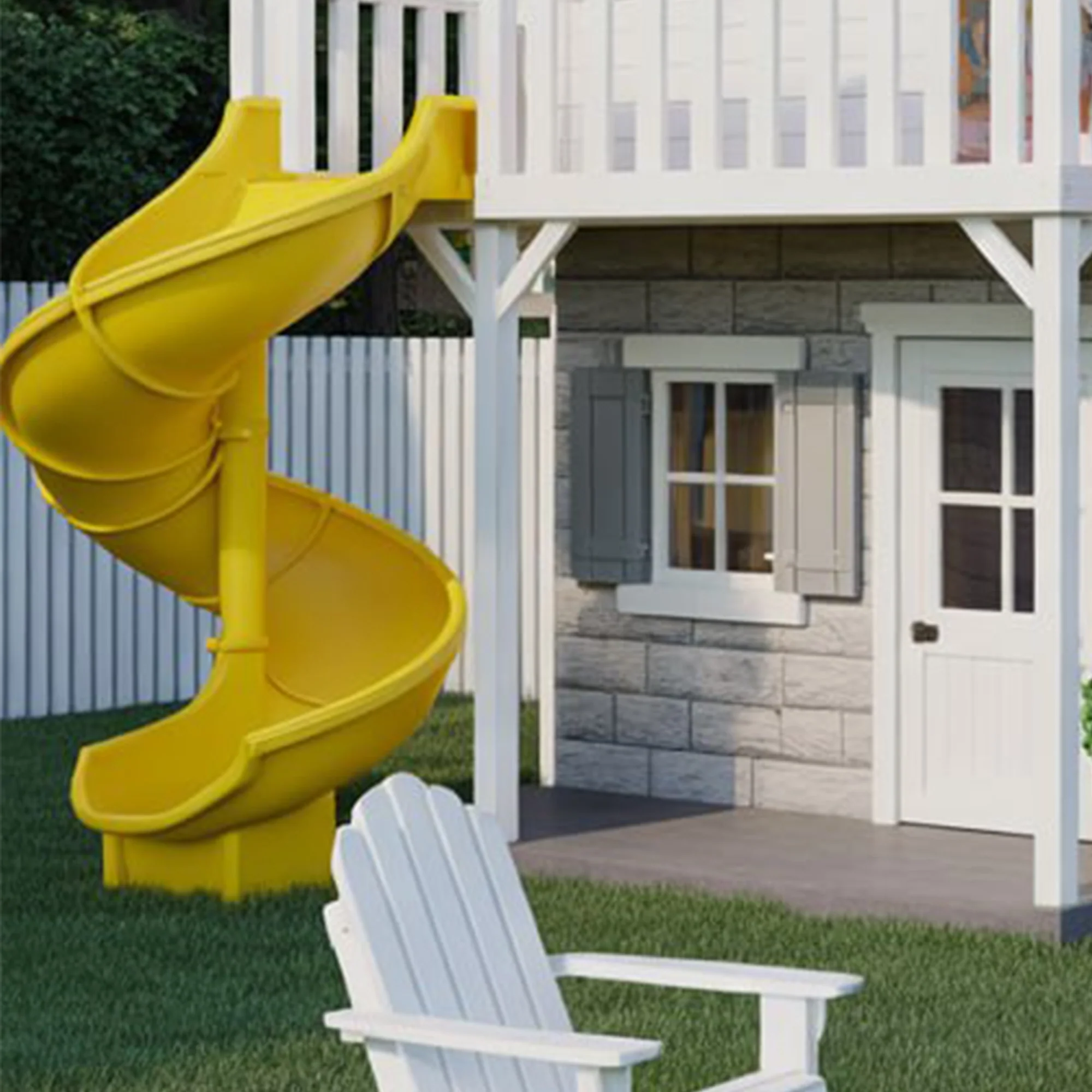 Large Backyard Wooden Playhouse with Spiral Slide – 9ft Tall
