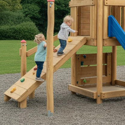 Kids Outdoor Wooden Swingset with Slide, Swings & Adventure Tower
