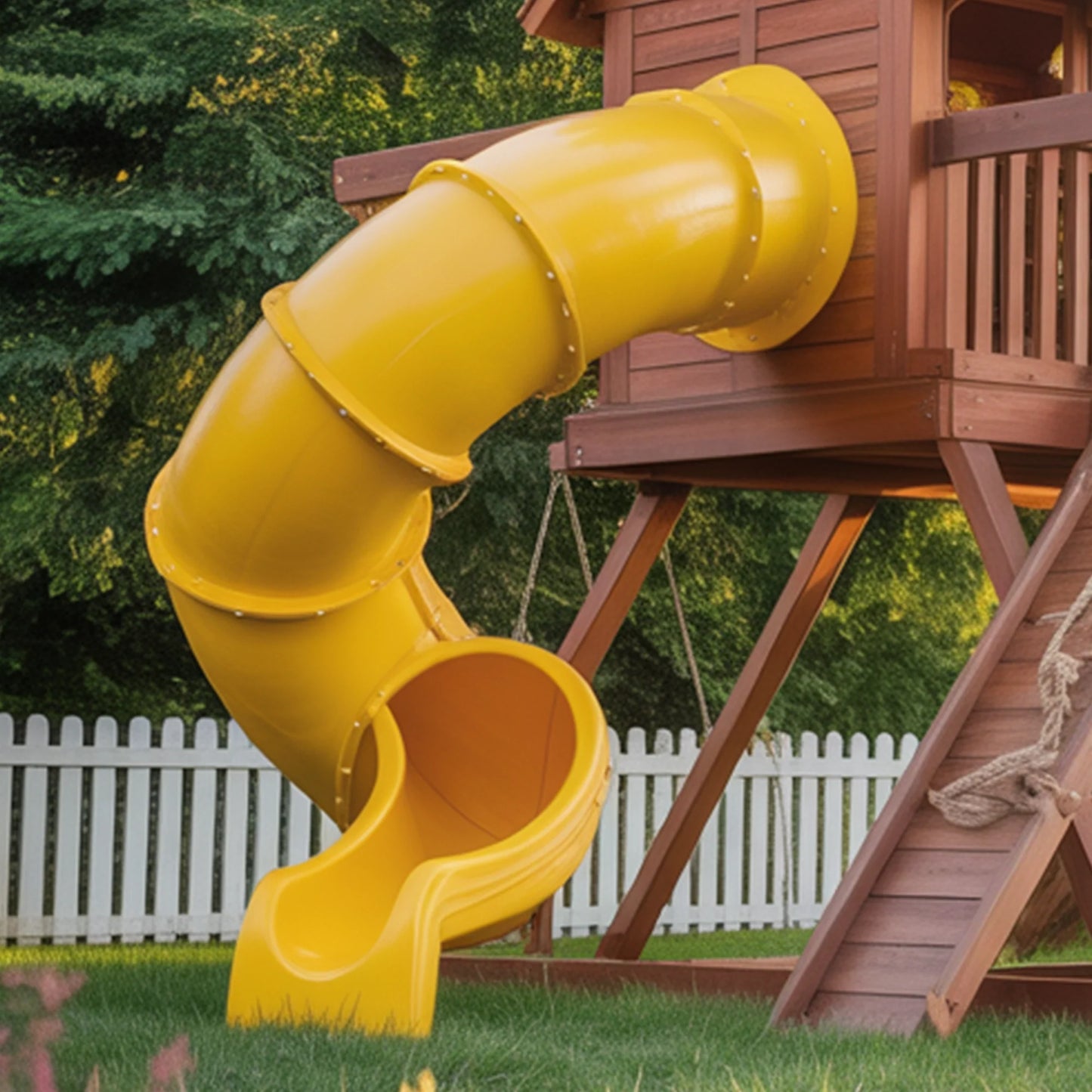 Wooden Swingset with Double Tube Slides & Playhouse – Kids Outdoor Playground