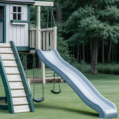 All-in-One Wooden Swing Set with Playhouse & Double Slides – Perfect Backyard Playground