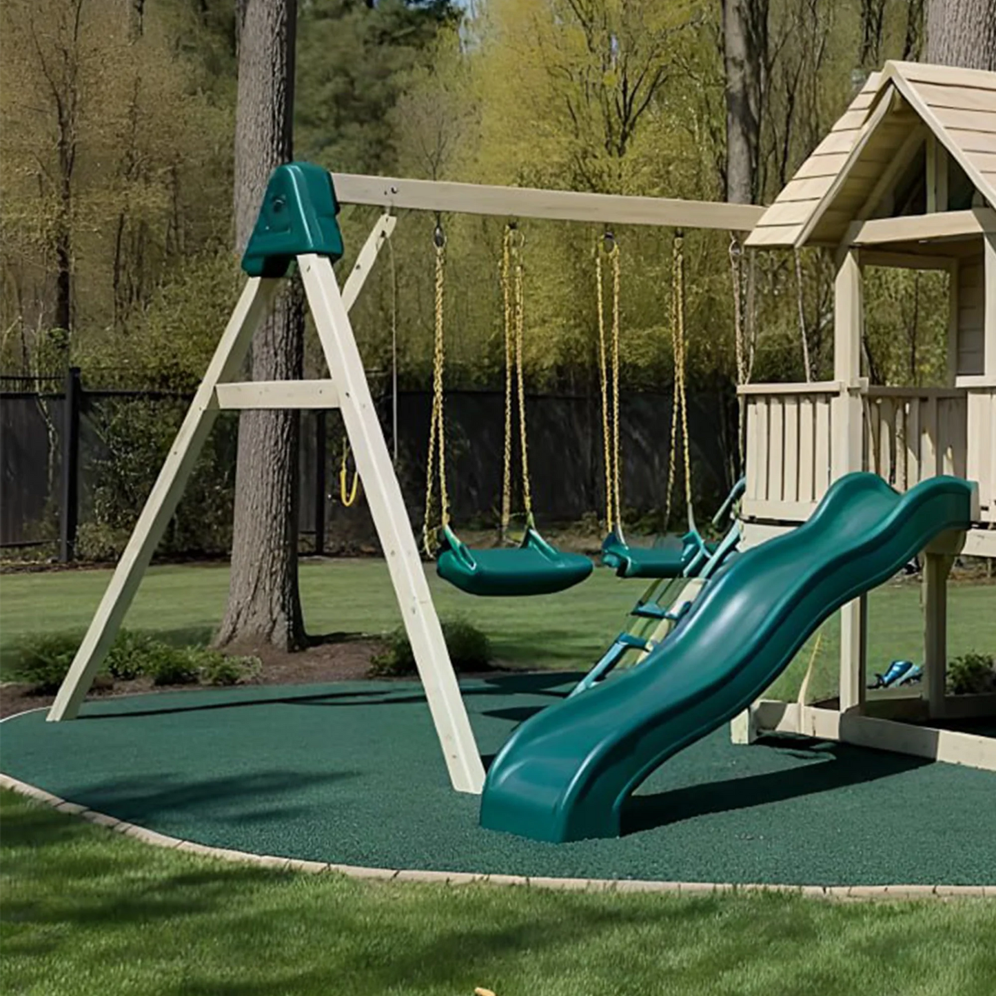 Solid Wood Swing Set with Climbing Ladder, Sandbox & Slide – Outdoor Playground