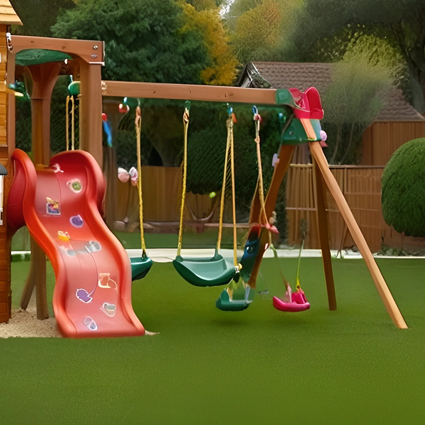 Outdoor Wooden Swingset with Spiral Tube Slide & Dual Swings